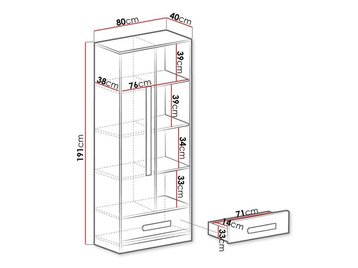 Boekenkast Merevari 104 (Wit + Glanzend wit + Grijs)