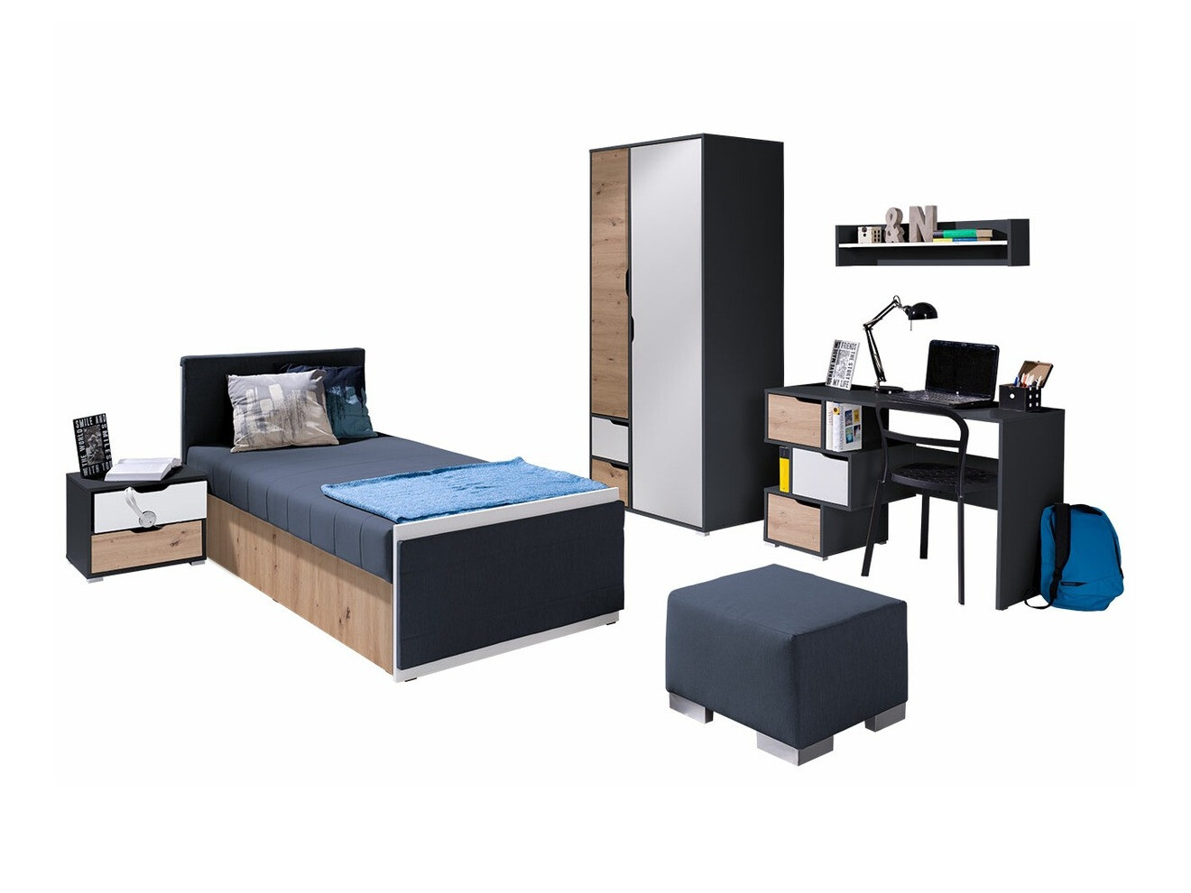 Meubelset Providence H115 (Grafiet + Artisan eiken + Wit)