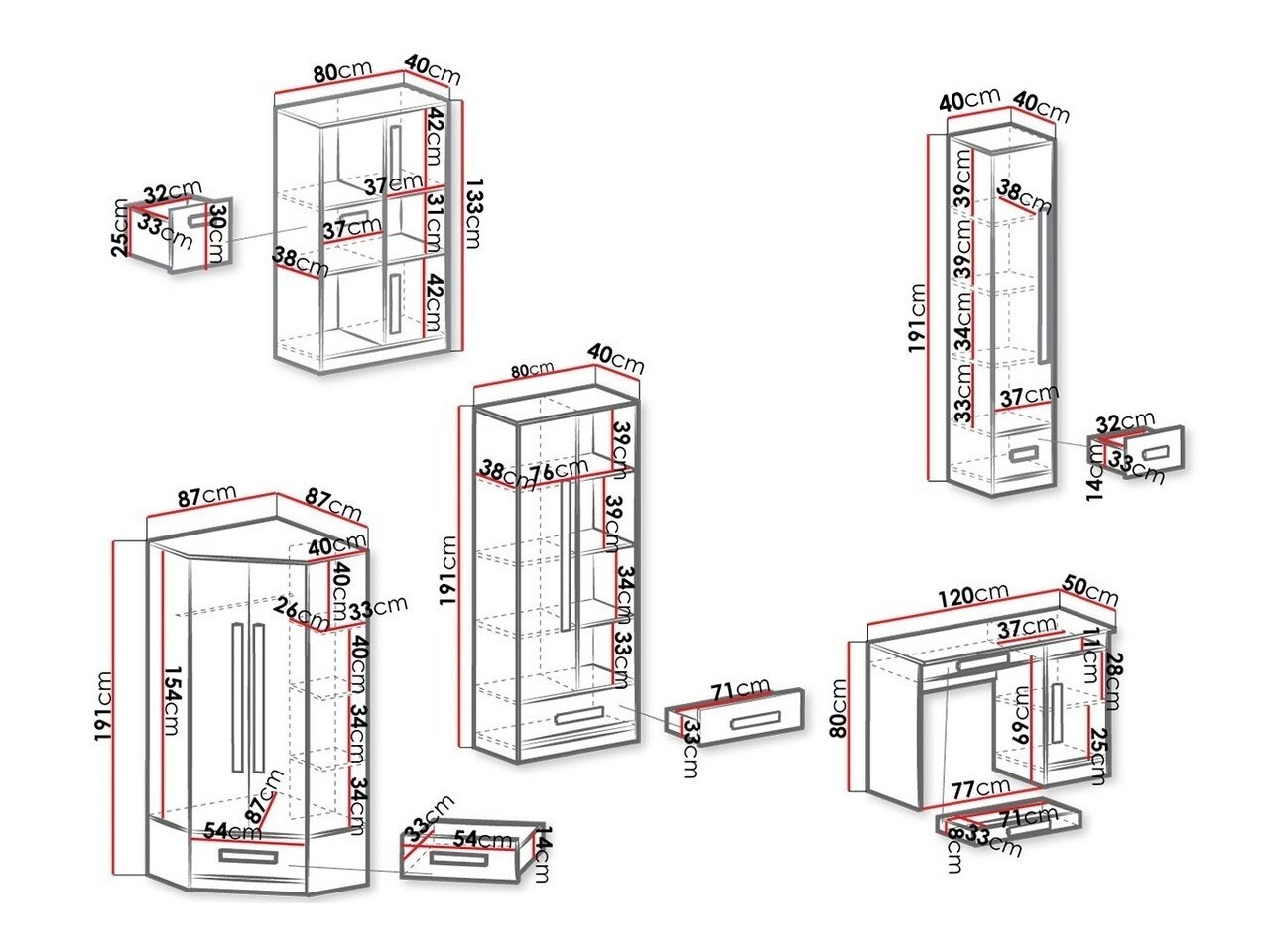 De reeks van de kinderkamer Merevari 107 (Wit + Glanzend wit + Grijs)