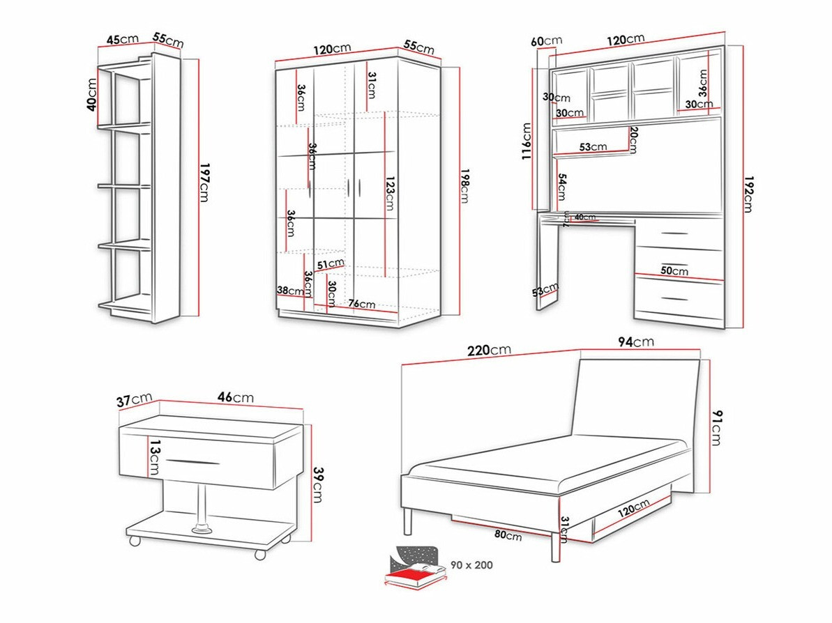 De reeks van de kinderkamer Salmere 110 (Glanzend wit + Glanzend roze)
