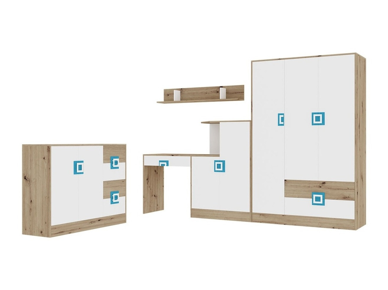 Meubelset Tolfere 107 (Licht eiken + Wit + Turquoise)