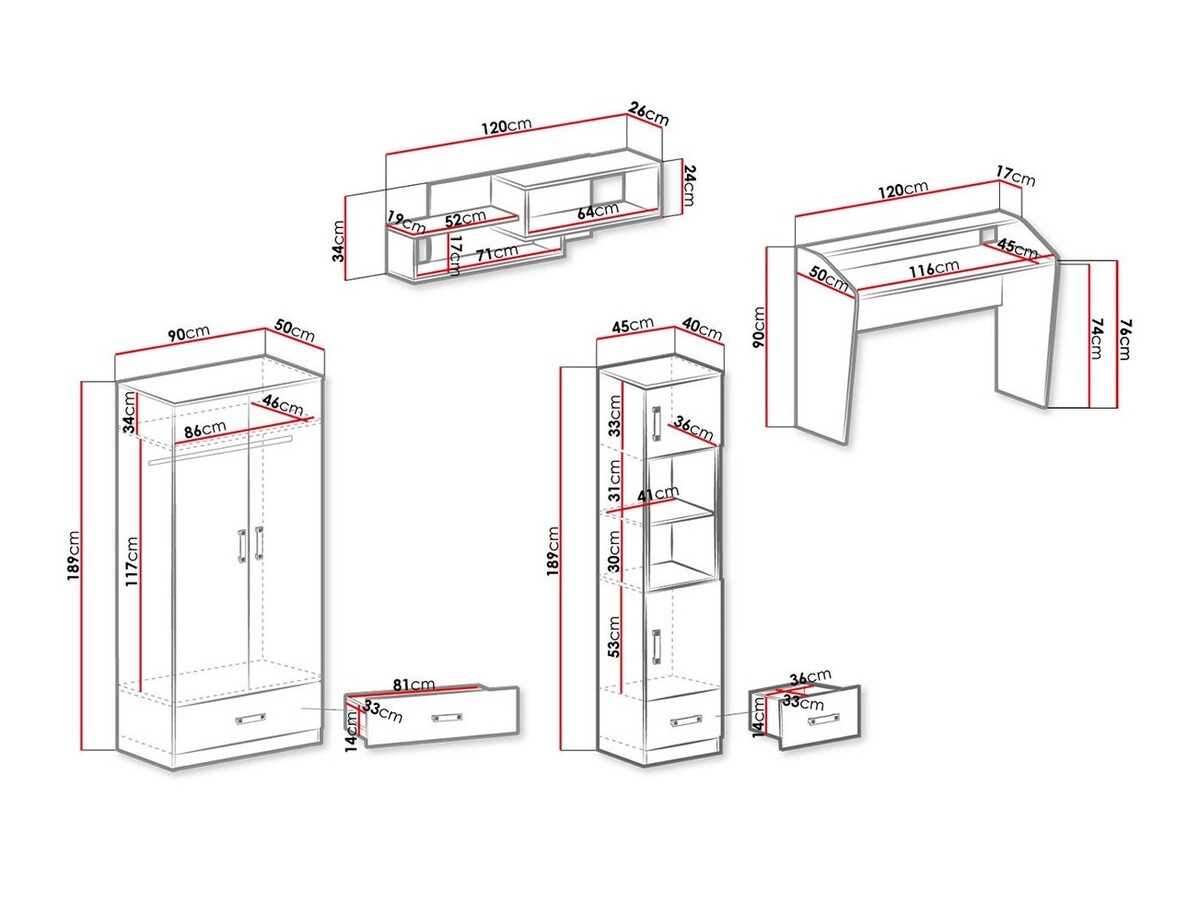 De reeks van de kinderkamer Sorviru 106 (Wit + Roze)