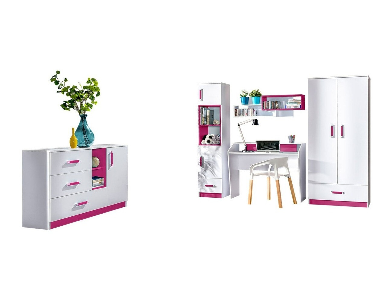 De reeks van de kinderkamer Sorviru 107 (Wit + Roze)