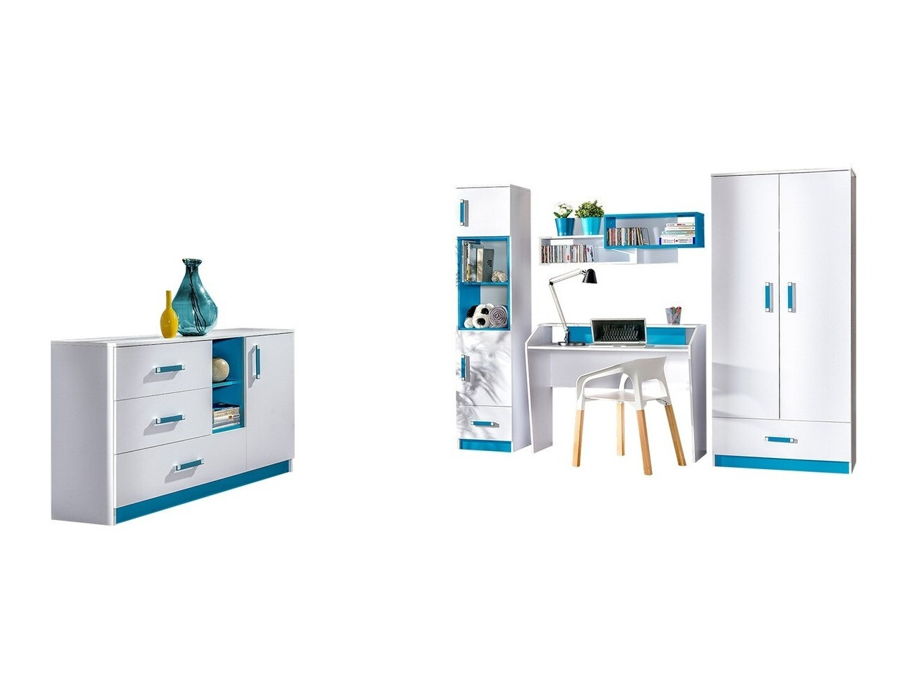 De reeks van de kinderkamer Sorviru 107 (Wit + Turquoise)