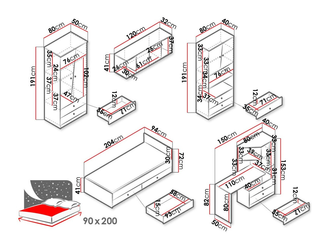 Meubelset Almira 114 (Artisan eiken + Wit)