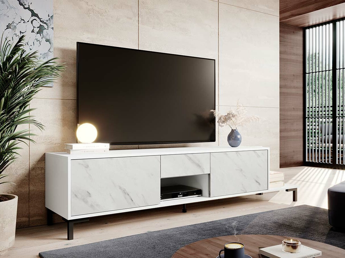 TV-meubel Charlotte 157 (Wit + Wit marmer)