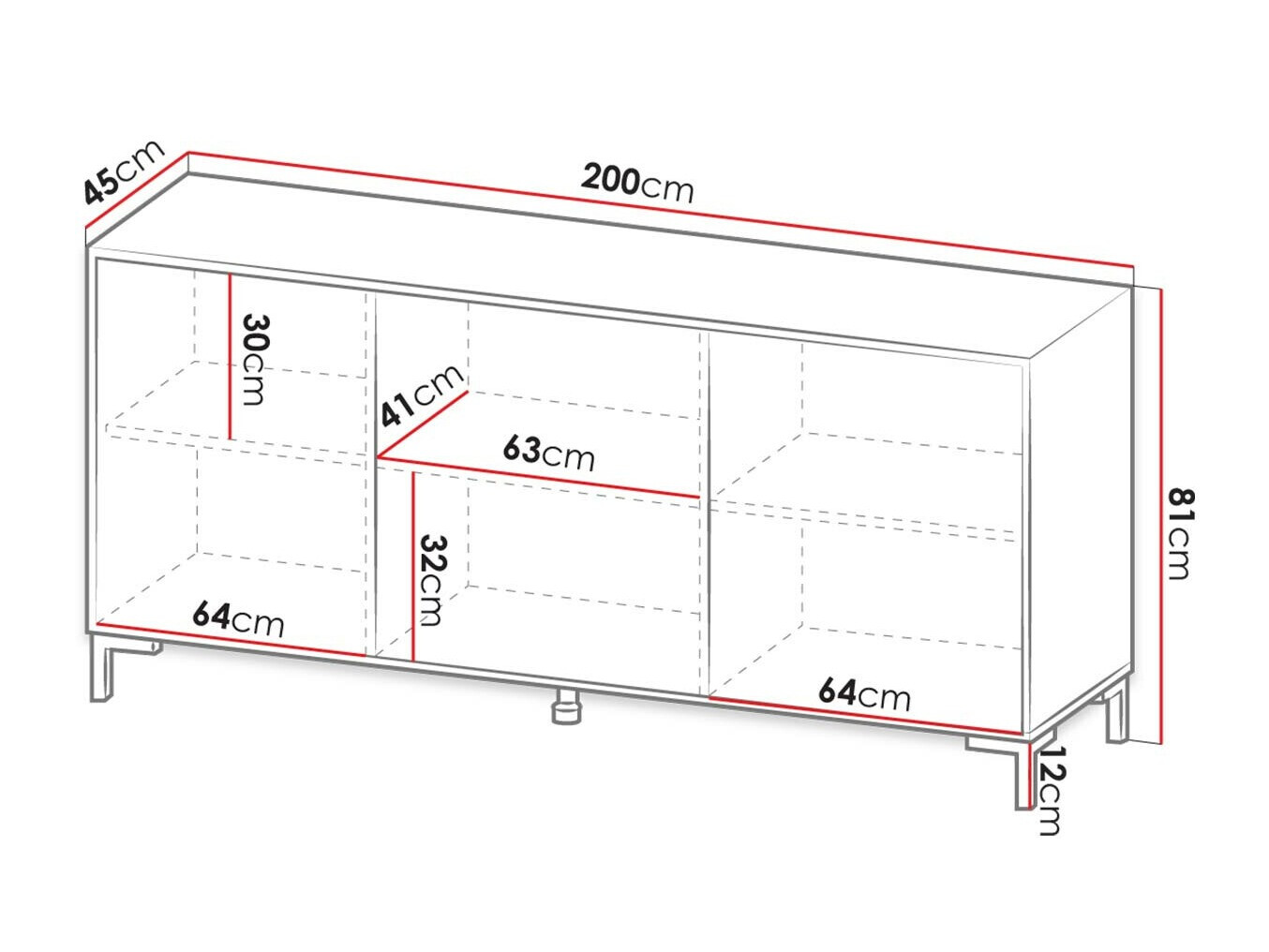 Dressoir Charlotte 158 (Zwart + Zwart marmer)