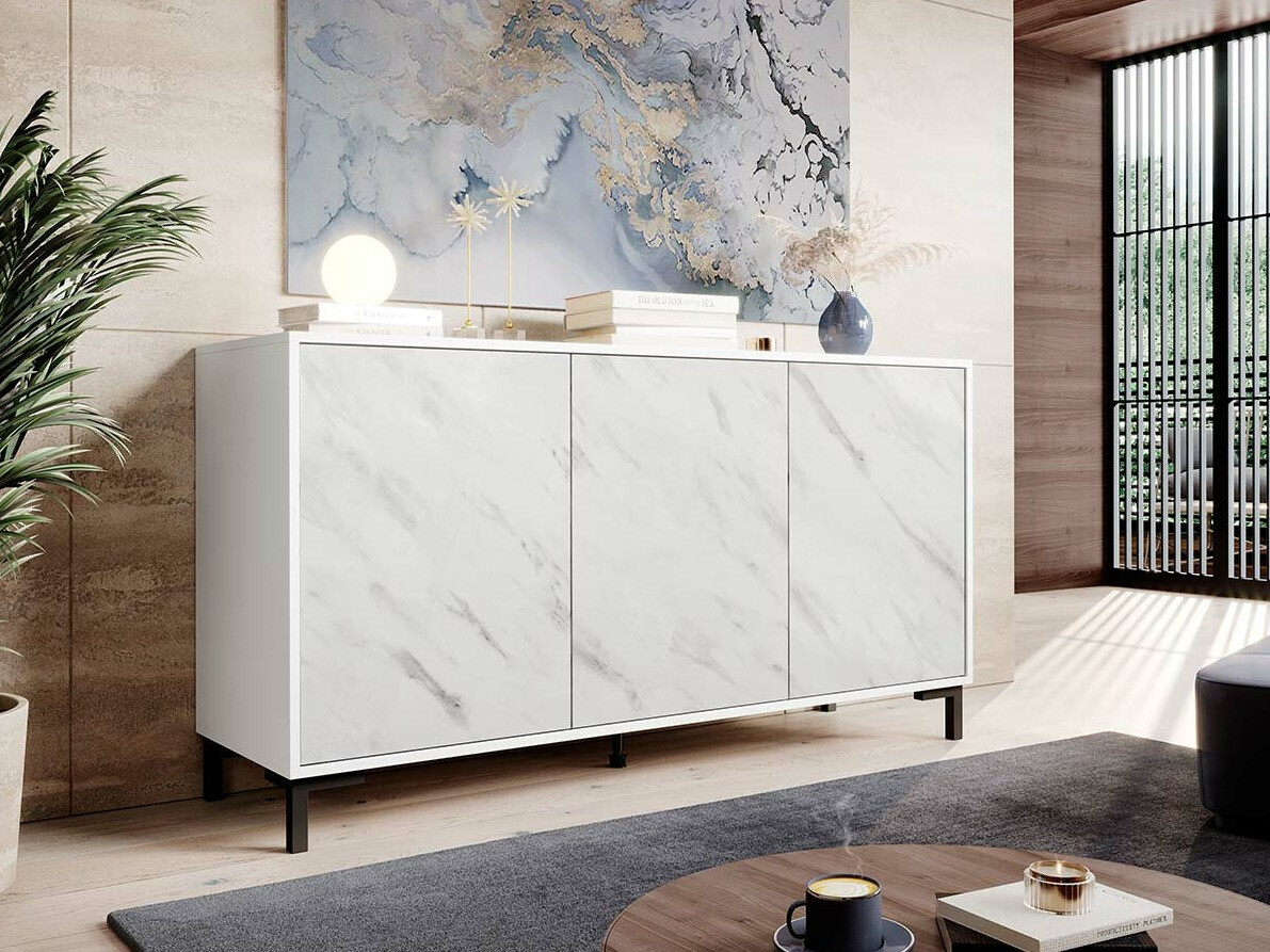 Dressoir Charlotte 159 (Wit + Wit marmer)