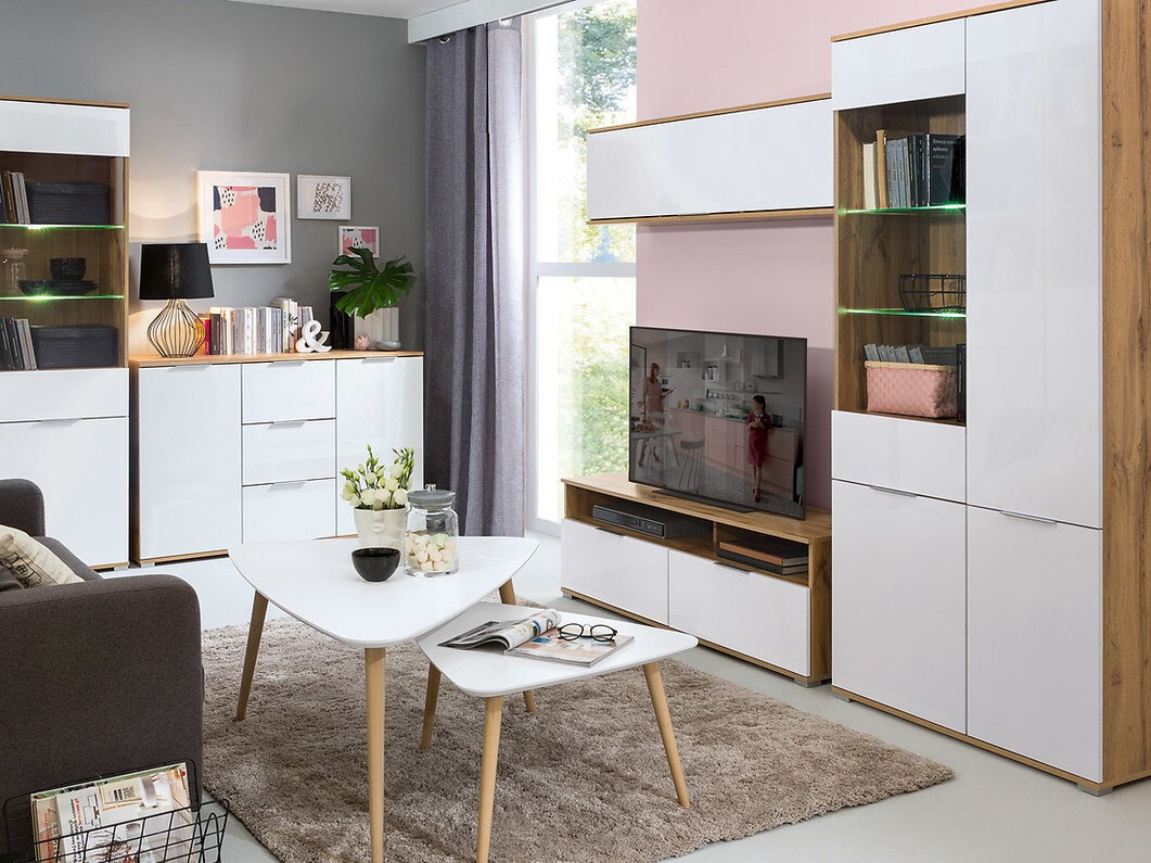 Boekenkast Tivetra 108 (Wotan eik + Glanzend wit)