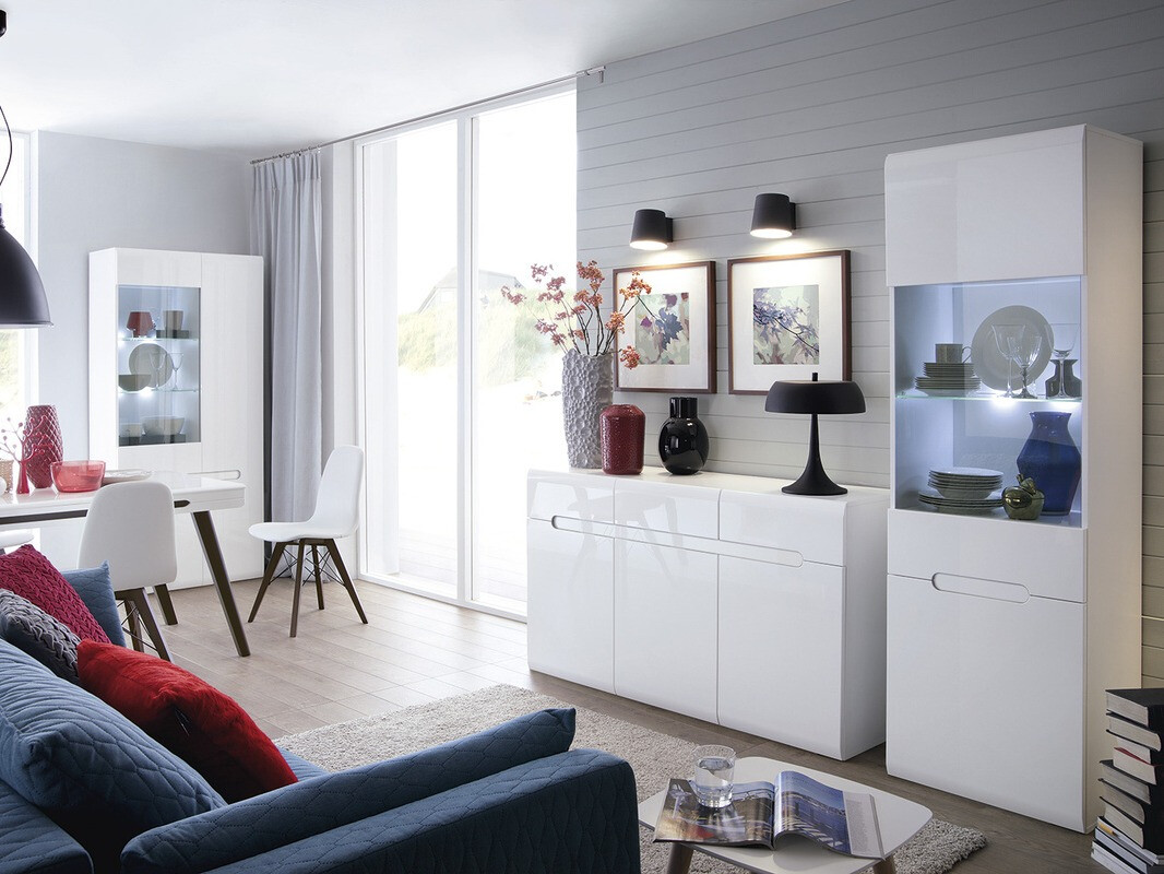 Boekenkast Serveso 114 (Wit + Glanzend wit)