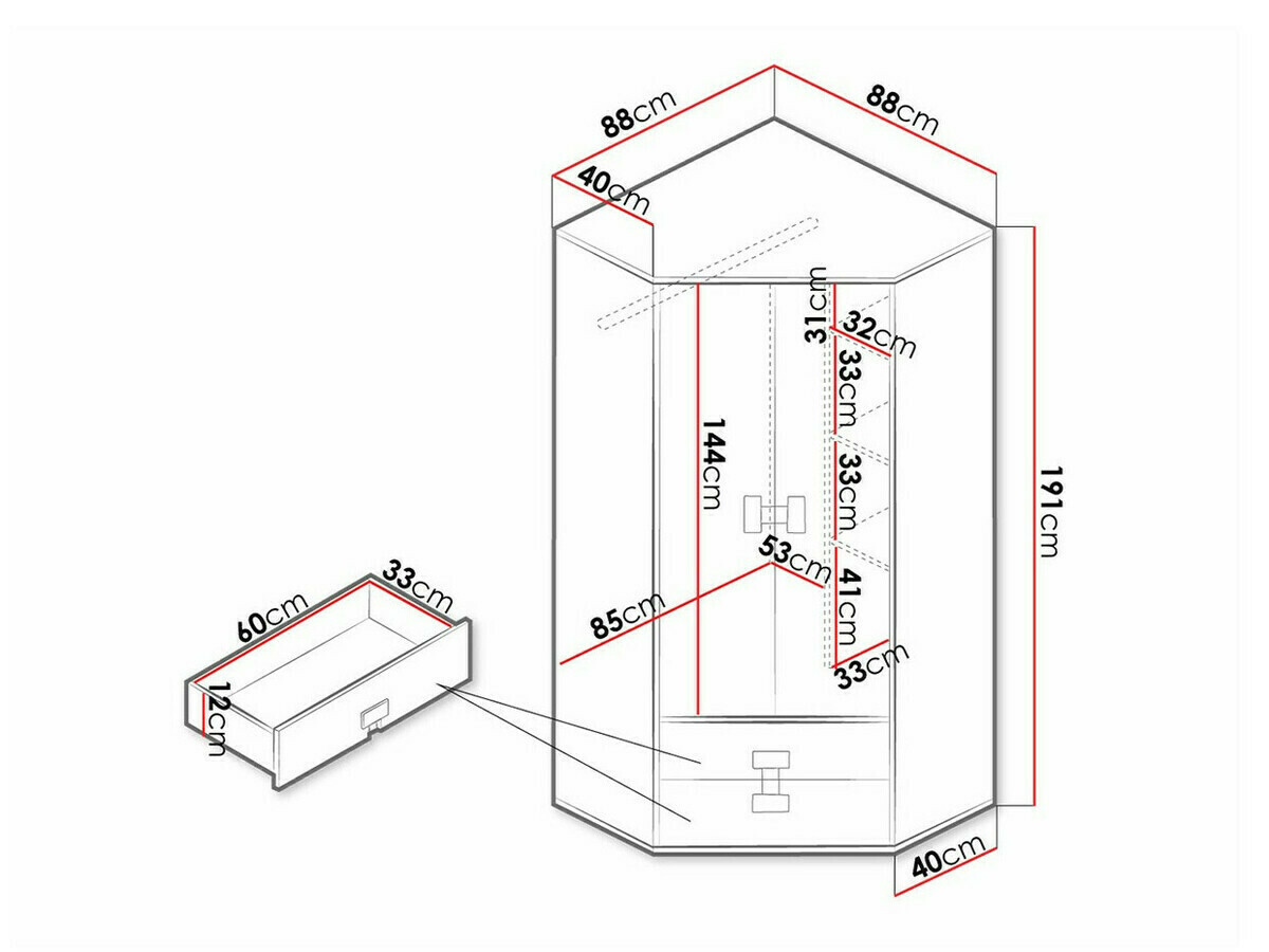 Hoekkledingkast Florevi 114 (Glanzend wit + Artisan eiken)