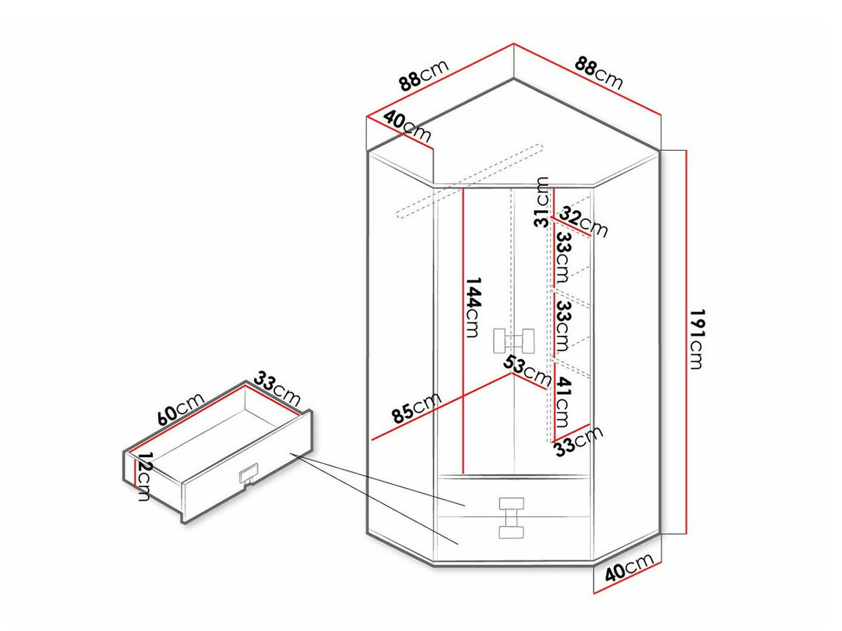 Hoekkledingkast Florevi 114 (Mat wit + Artisan eiken)