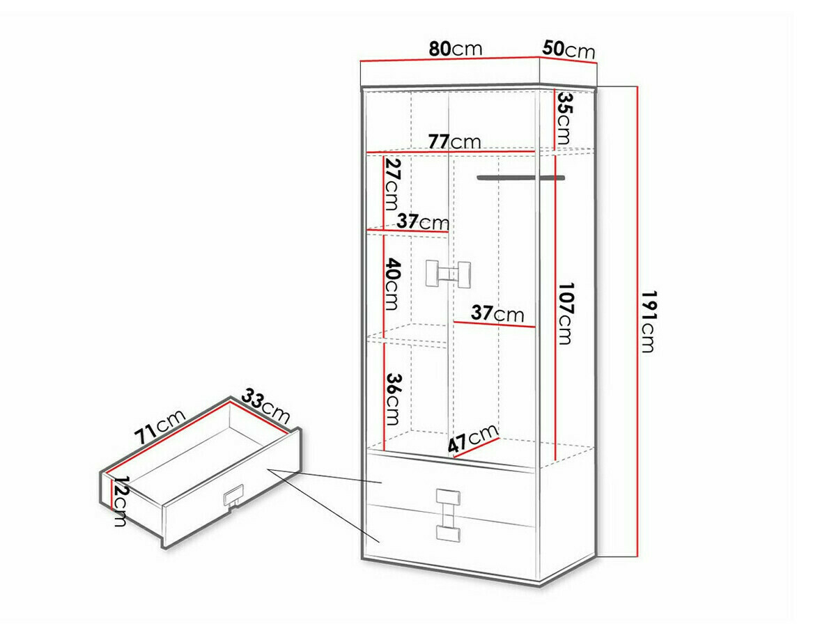 Kledingkast Florevi 113 (Grijs met glans + Artisan eiken)