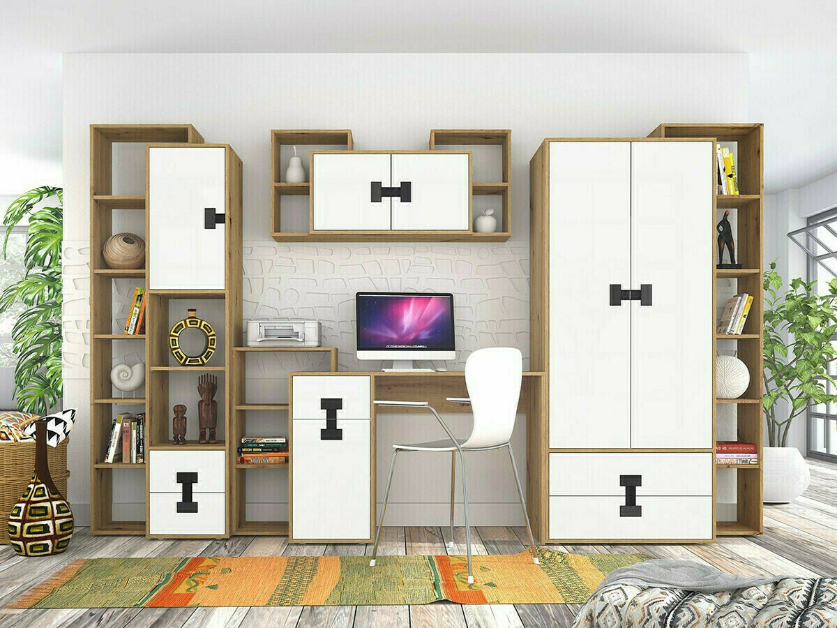 Kledingkast Florevi 113 (Mat wit + Artisan eiken)