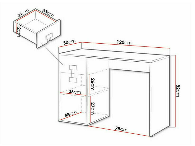 Bureau Florevi 100 (Glanzend wit + Artisan eiken)