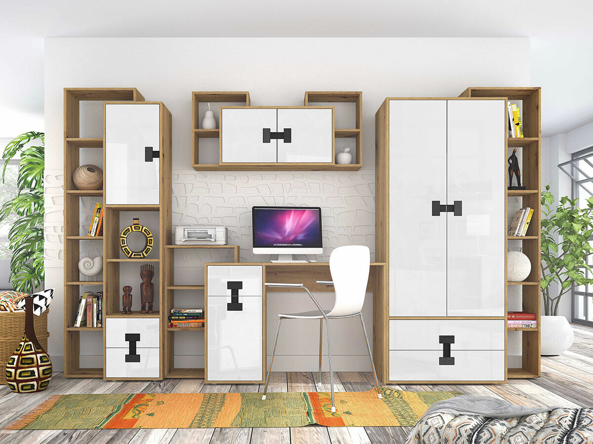 Bureau Florevi 100 (Glanzend wit + Artisan eiken)