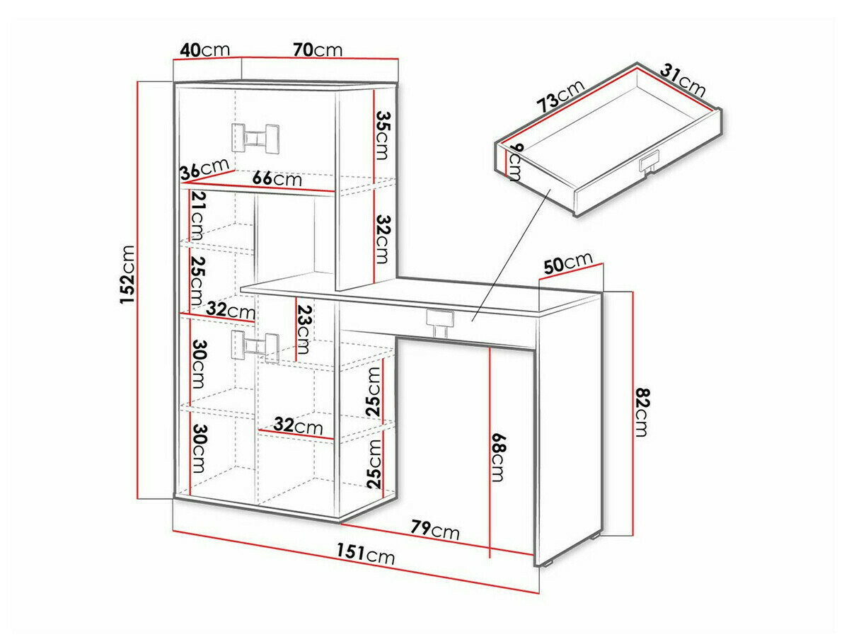 Bureau Florevi 101 (Glanzend wit + Artisan eiken)