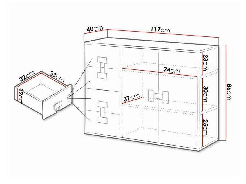 Ladekast Florevi 102 (Mat wit + Artisan eiken)