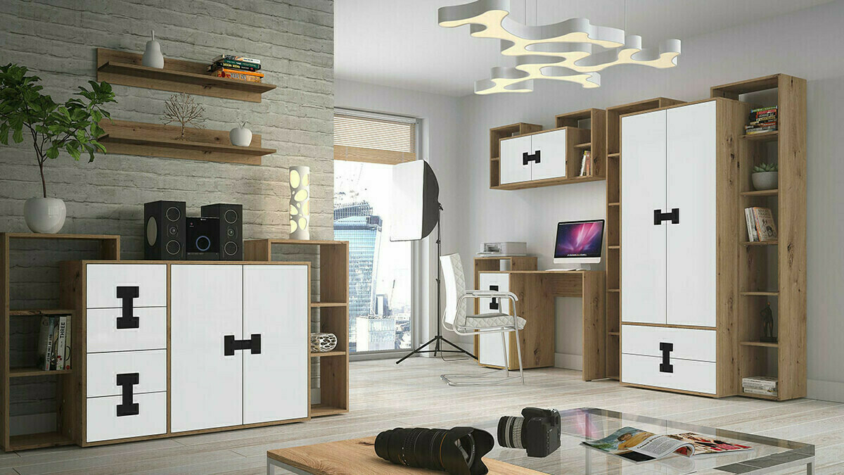 Meubelset Florevi 105 (Mat wit + Artisan eiken)