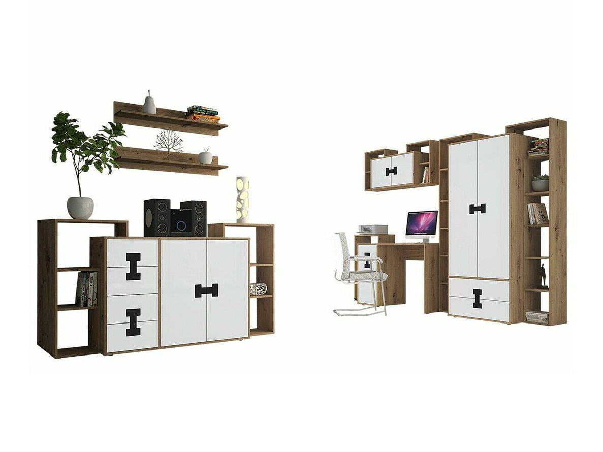 Meubelset Florevi 105 (Mat wit + Artisan eiken)