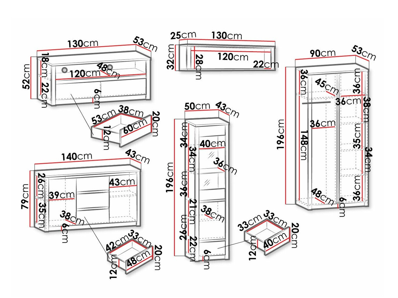 Woonkamerset Deldale 115 (Artisan eiken + Wit)