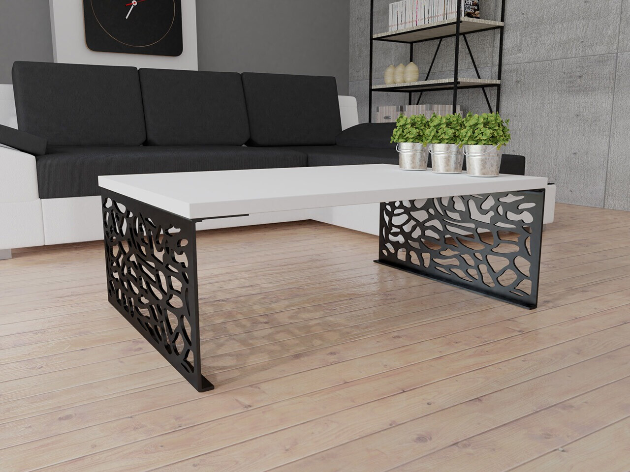 Salontafel Germantown 107 (Glanzend wit + Matzwart)