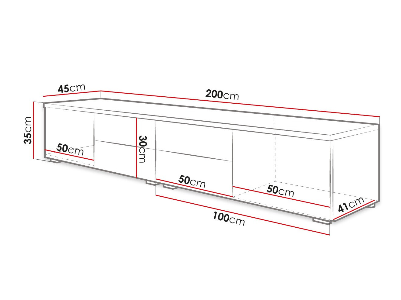 TV-meubel Nashville 129 (Wit + Glanzend zwart)