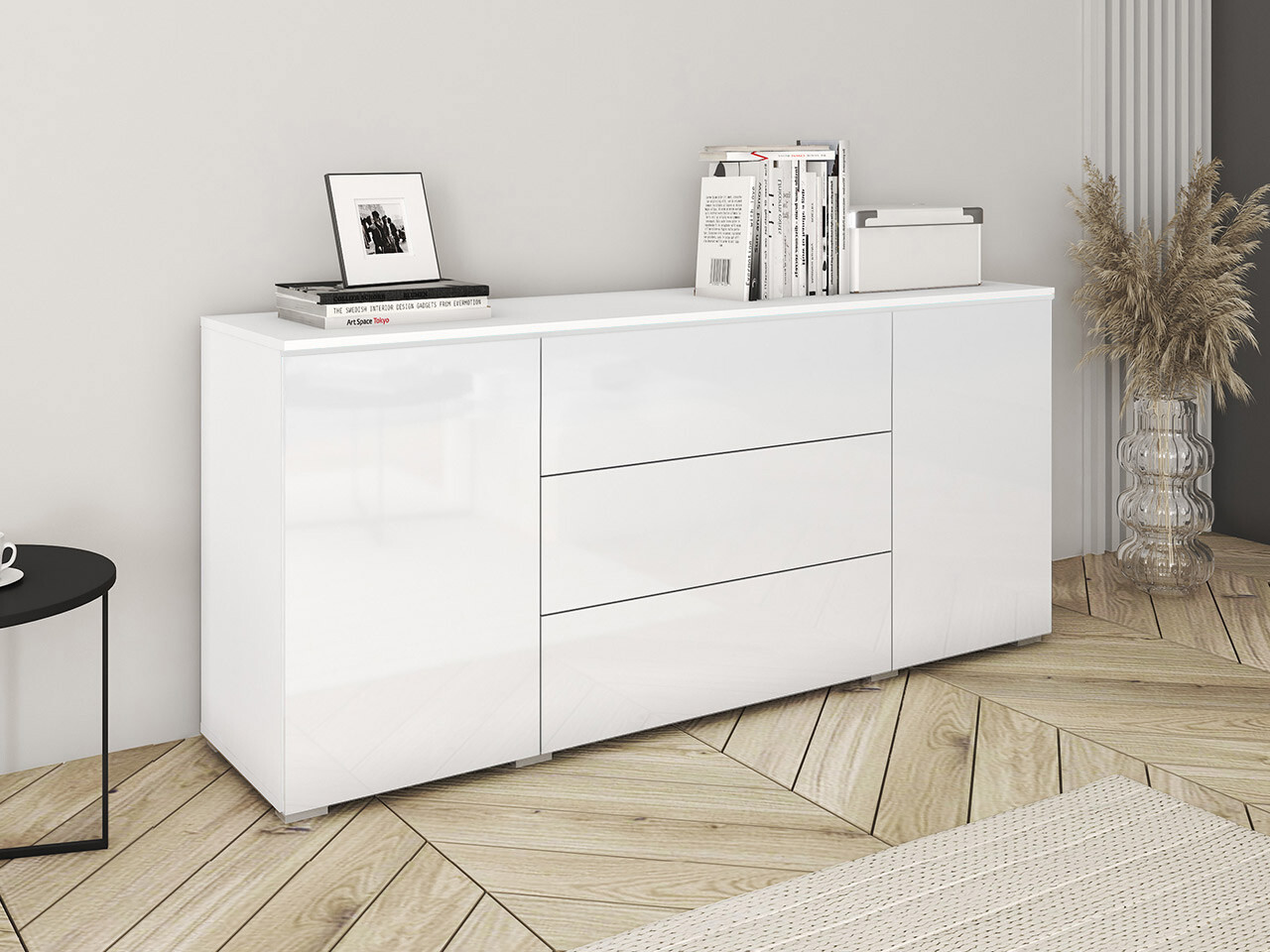 Ladekast Mirfivo 102 (Wit + Glanzend wit)