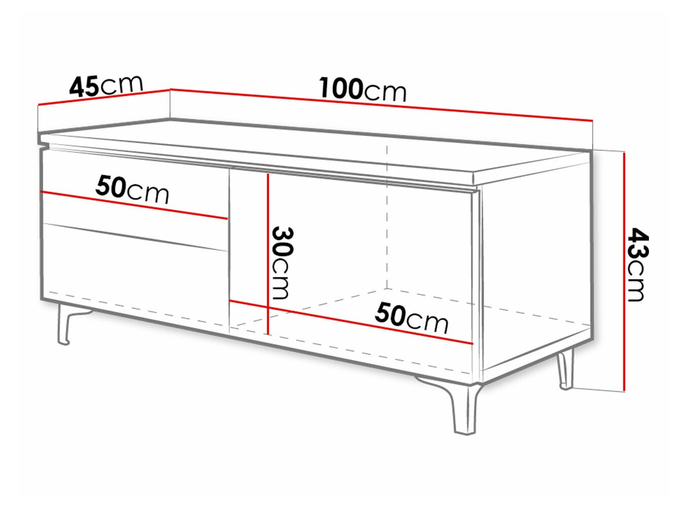 TV-meubel Uva VI (Wit + Glanzend zwart)