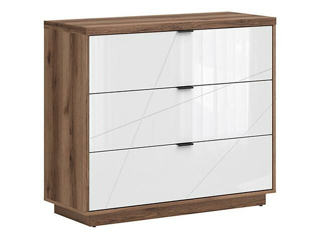 Ladekast Fivale 118 (Donker delano-eik + Glanzend wit)