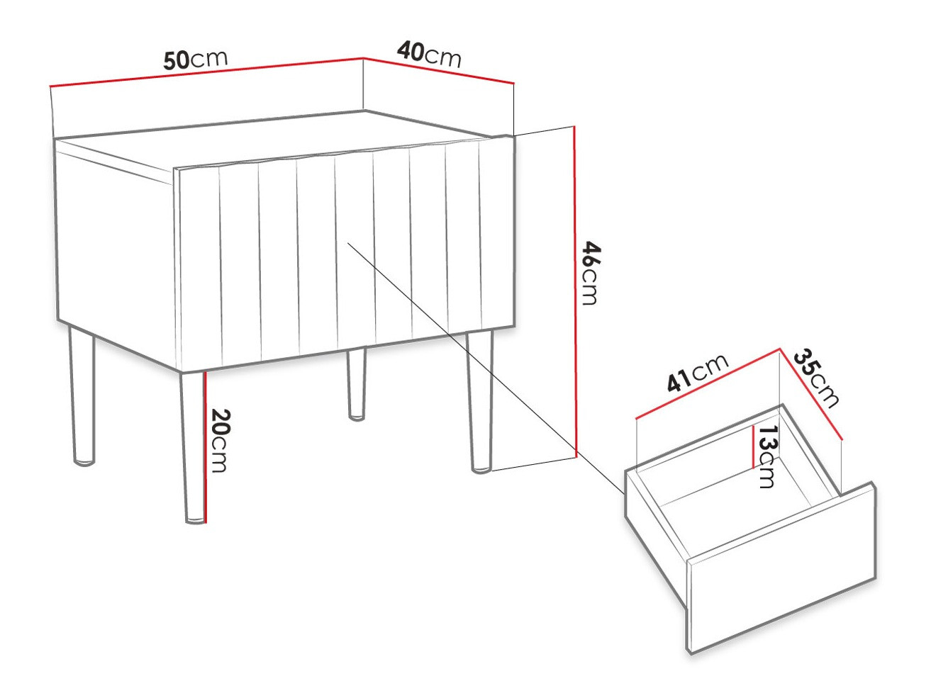 Nachtkastje Merced 135 (Glanzend zwart + Zwart)