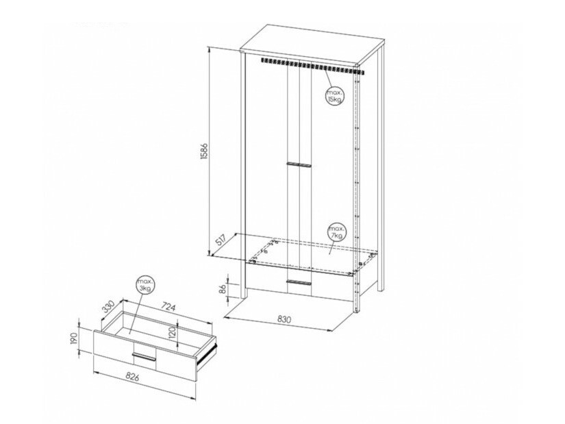 Kledingkast Ogden 159 (Antraciet)