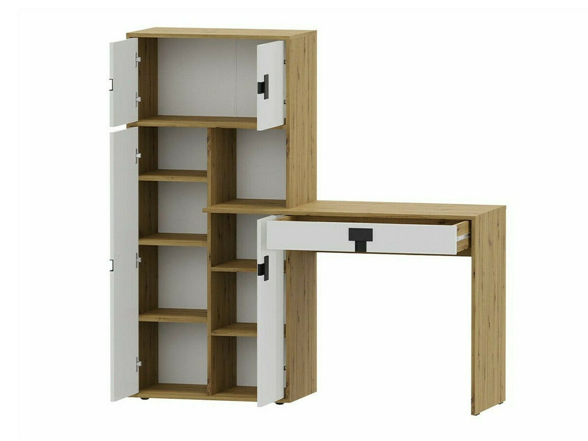 Bureau Florevi 101 (Glanzend wit + Artisan eiken)