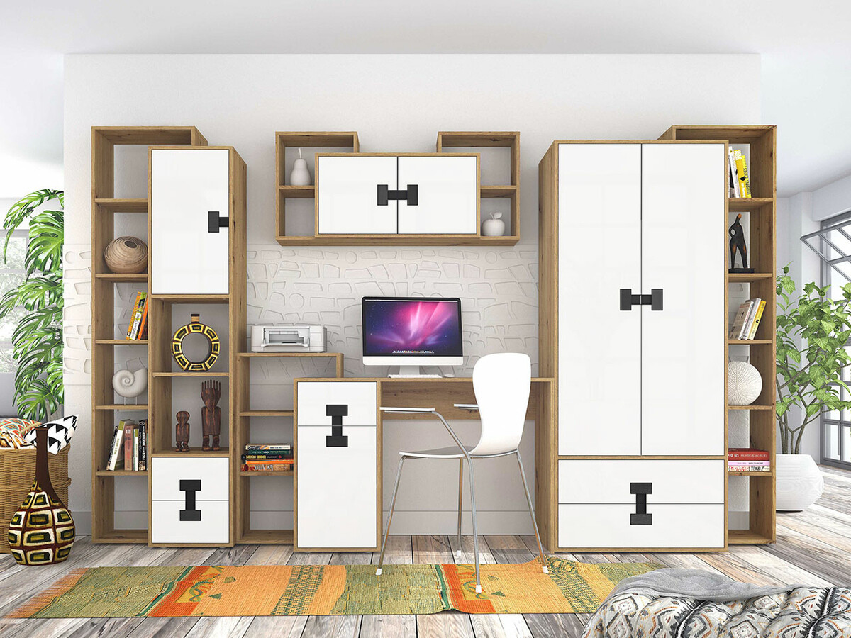 Bureau Florevi 101 (Glanzend wit + Artisan eiken)