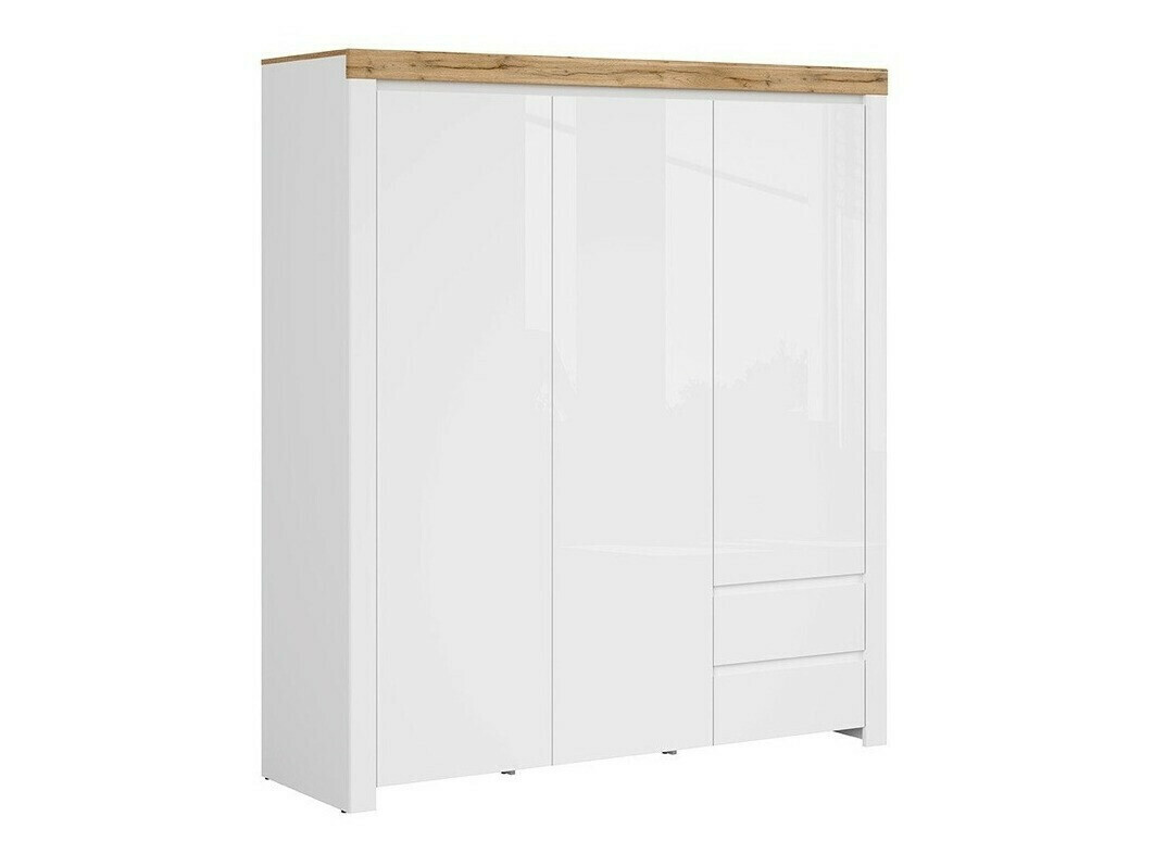 Kledingkast Sonsoru 120 (Wit + Glanzend wit + Wotan eik)