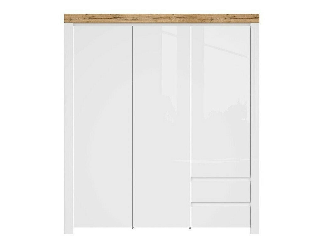 Kledingkast Sonsoru 120 (Wit + Glanzend wit + Wotan eik)