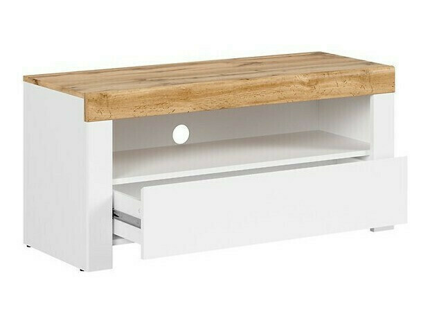 TV-meubel Sonsoru 107 (Wit + Glanzend wit + Wotan eik)