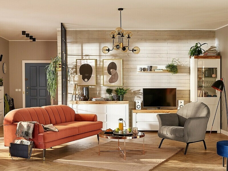 TV-meubel Sonsoru 108 (Wit + Glanzend wit + Wotan eik)