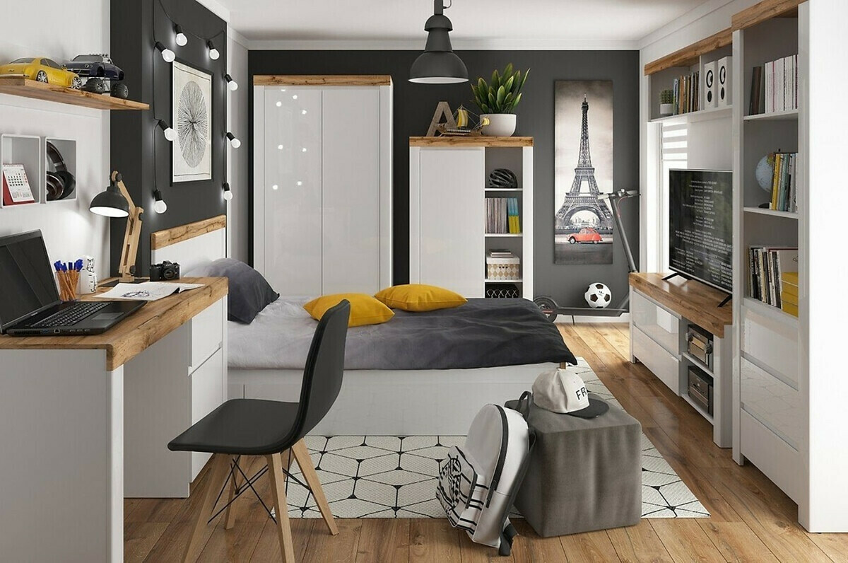 Wandplank Sonsoru 109 (Wit + Glanzend wit + Wotan eik)