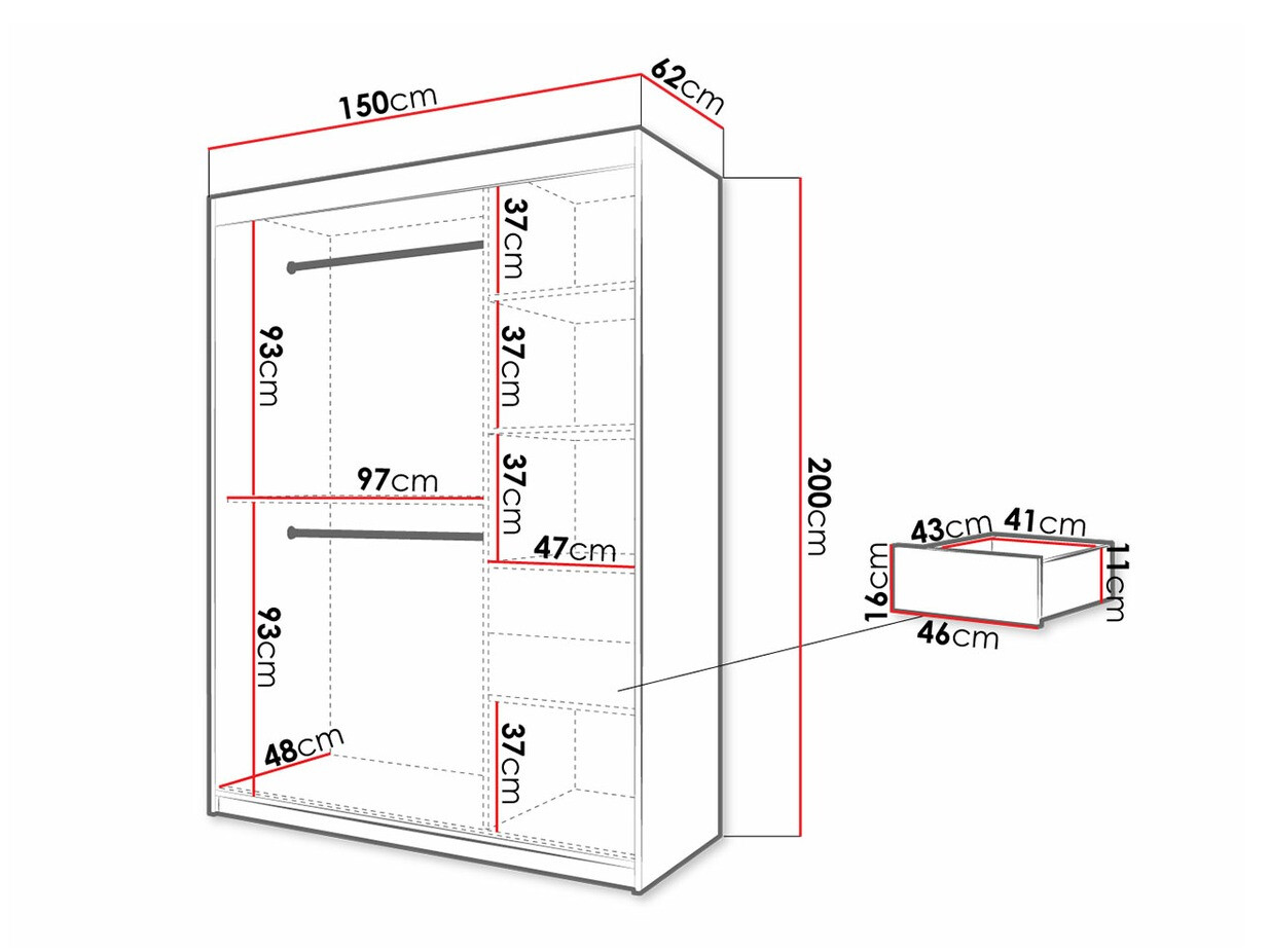 Kledingkast Hartford 288 (Artisan eiken + Zwart)