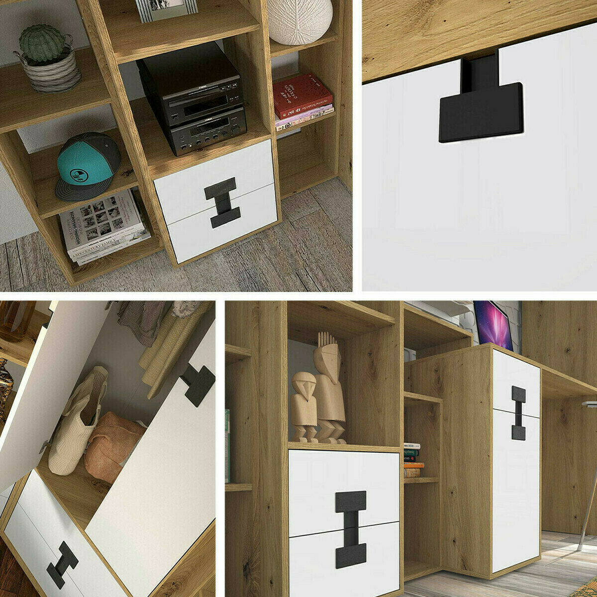 Kledingkast Florevi 113 (Mat wit + Artisan eiken)