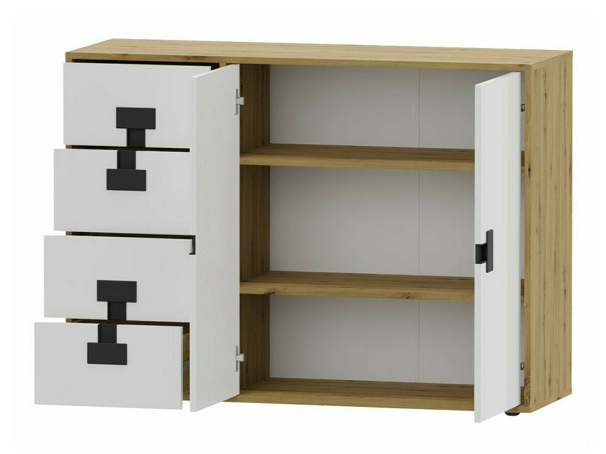 Ladekast Florevi 102 (Grijs met glans + Artisan eiken)