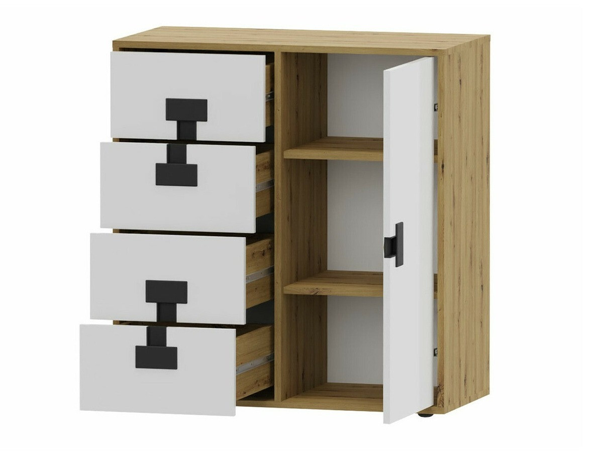 Ladekast Florevi 103 (Glanzend wit + Artisan eiken)