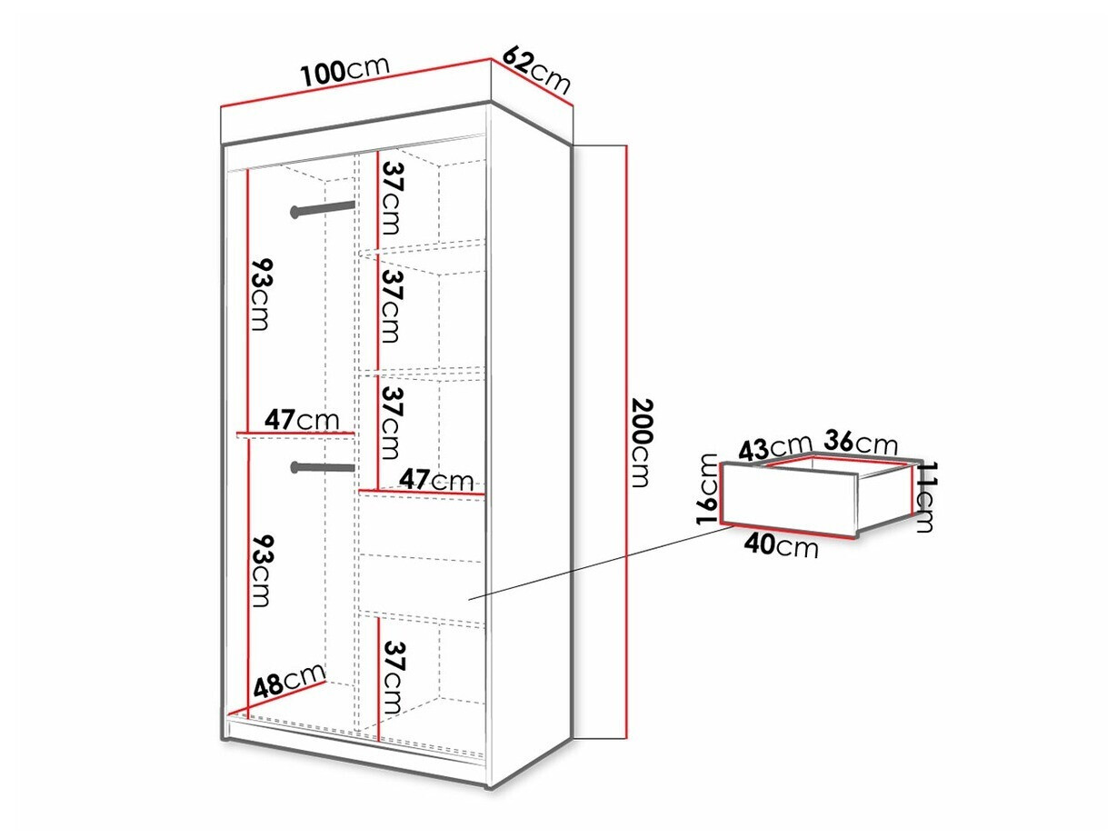 Kledingkast Hartford 307 (Wit + Zwart)