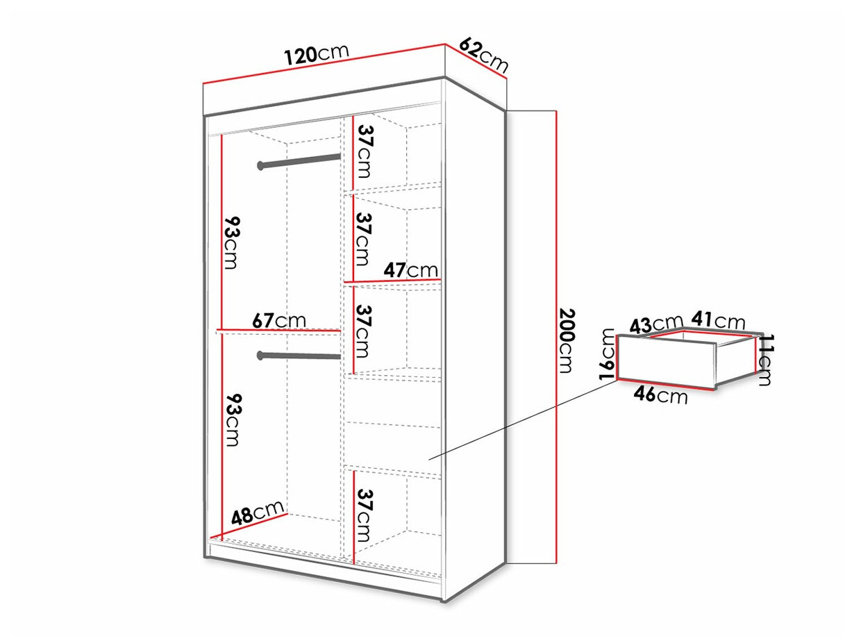 Kledingkast Hartford 308 (Wit + Zwart)