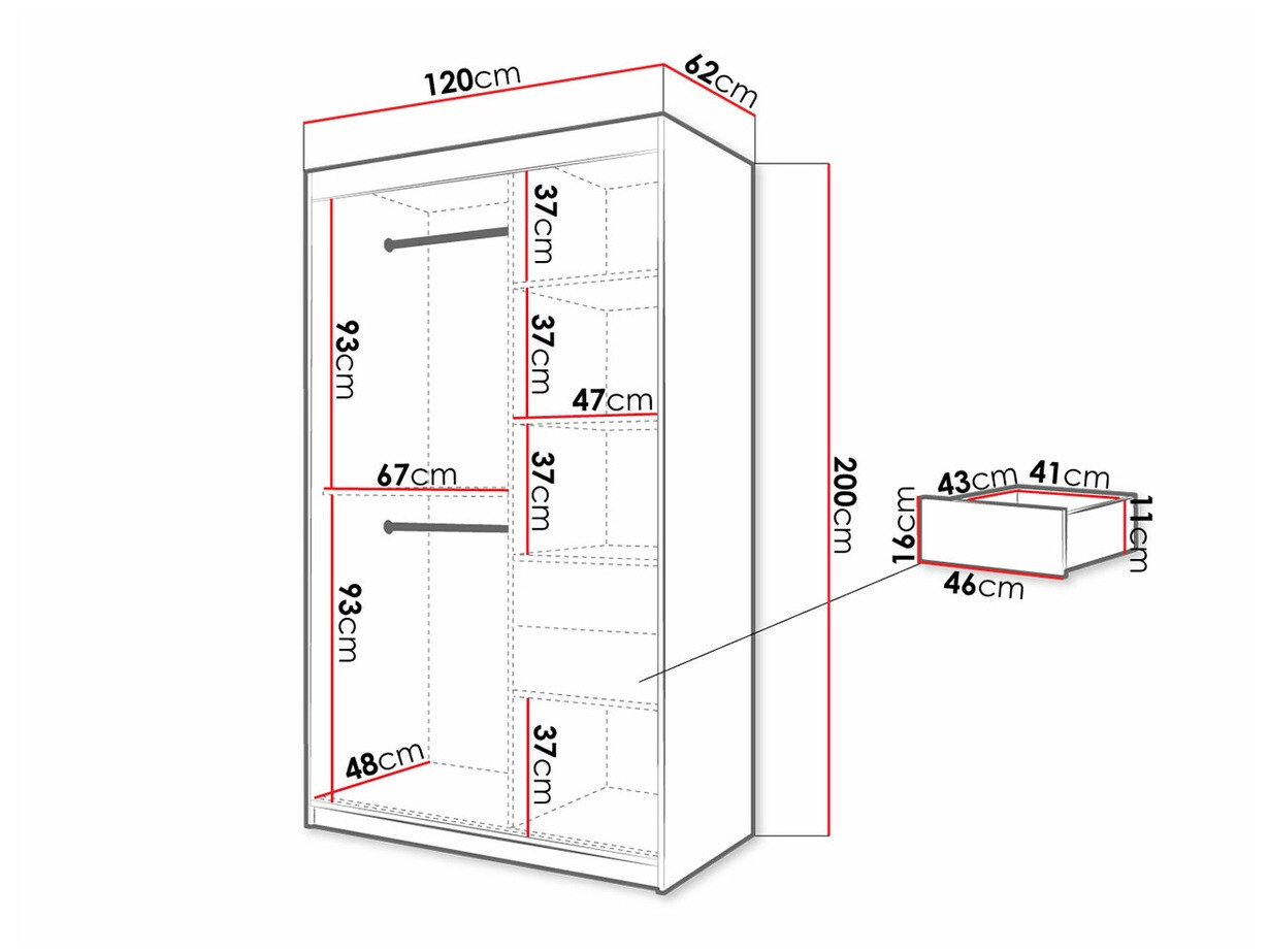 Kledingkast Hartford 309 (Zwart + Artisan eiken)