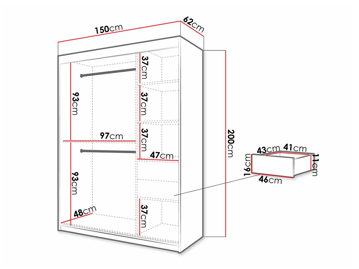 Kledingkast Hartford 310 (Wit + Zwart)