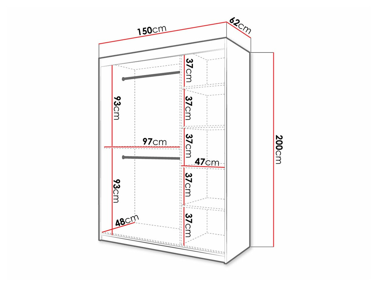Kledingkast Hartford 310 (Zwart + Artisan eiken)