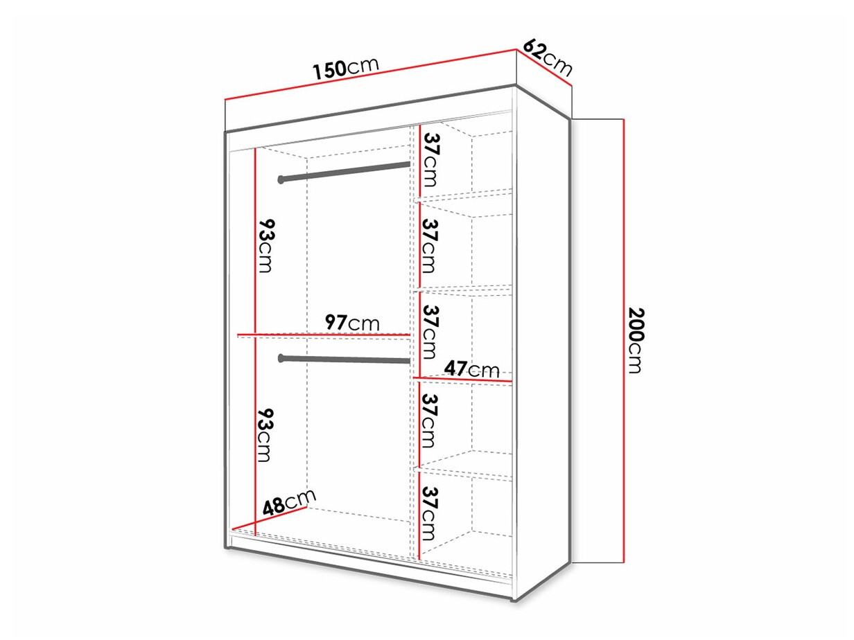 Kledingkast Hartford 311 (Wit + Zwart)