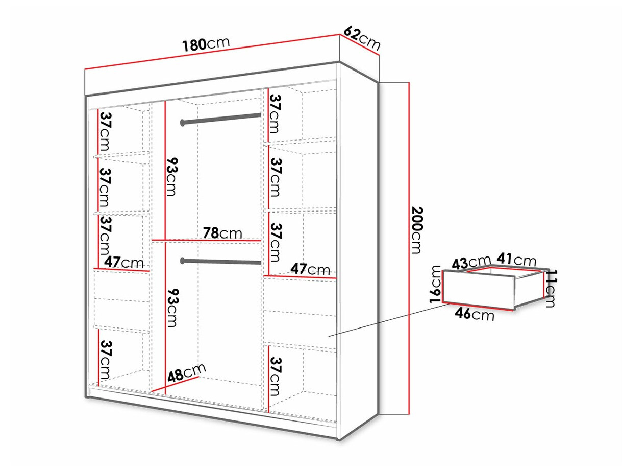 Kledingkast Hartford 313 (Zwart + Artisan eiken)
